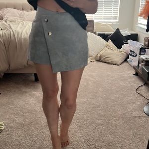 Light blue faux suede mini skort